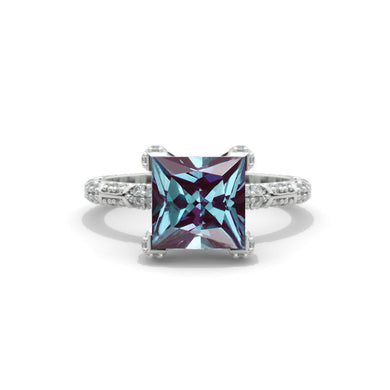 2.5 Carat Princess Cut Alexandrite White Gold Giliarto Engagement Ring