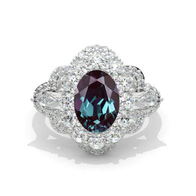 3 Carat Alexandrite Oval Cut Halo White Gold Engagement  Ring