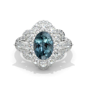 3 Carat Teal Sapphire Oval Cut Halo White Gold Engagement  Ring