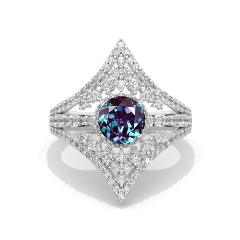 1.0 Carat Alexandrite Engagement Ring 14K White Gold