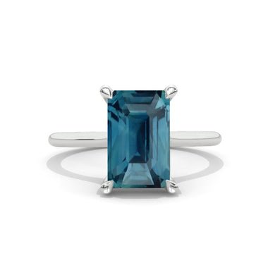 5 Carat Emerald Step Cut Teal Sapphire Hidden Halo Engagement Ring