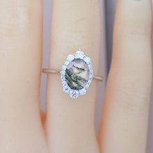 Load image into Gallery viewer, 3 Carat Oval 9x7 Genuine Moss Agate Halo Engagement Ring, Promise Ring For Her, Moss Agate  Wedding Ring,  Engagement Ring
