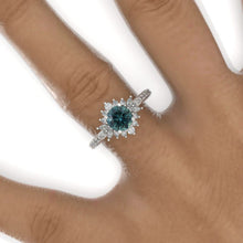 Load image into Gallery viewer, 14K White Gold 1 Carat Teal Sapphire Halo Engagement Ring
