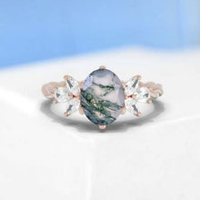 Load image into Gallery viewer, 2 Carat Oval Genuine Moss Agate Vintage Engagement Rose Gold Ring, Moss Agate Cut Rose Gold Ring, 2ct Oval Rope Shank Ring
