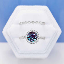 Load image into Gallery viewer, 2 Carat Alexandrite Halo Engagement Eternity Two Rings Set
