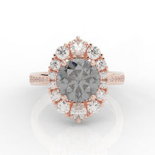 Load image into Gallery viewer, 14K Pink Gold 2 Carat Round Gray Moissanite Halo Engagement Ring
