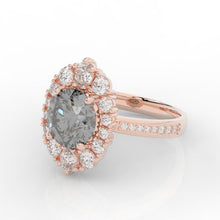 Load image into Gallery viewer, 14K Pink Gold 2 Carat Round Gray Moissanite Halo Engagement Ring

