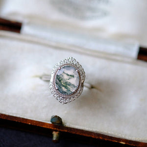 3Ct Oval cut Genuine Moss Agate ring, Moss Agate solitaire ring, natural Moss Agate ring, genuine moss agate Oval Shape vintage halo ring