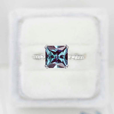 3 Carat Princess Cut Alexandrite Stone 14K White Gold Ring