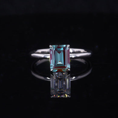 3 Carat  Setting Emerald Cut Alexandrite 14K White Gold Engagement Ring