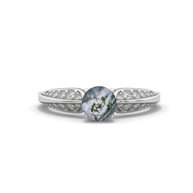 Copy of Genuine Moss Agate Engagement Ring 14K White  Gold