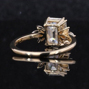 3Ct Genuine Moss Agate Engagement Ring, Solitaire Emerald Cut Genuine Moss Engagement Ring