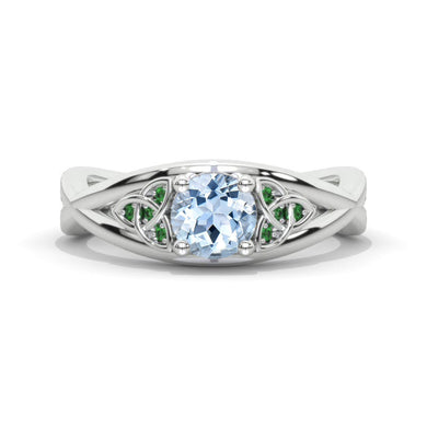 Genuine Aquamarine Celtic Engagement Ring 14K White Gold