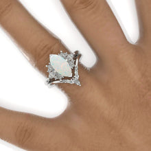 Load image into Gallery viewer, 2 Carat Marquise White Opal 14K Solid Gold Ring Set 12x6mm Marquise Genuine Natural White Opal Vintage Wedding Ring. Engagement Ring Anniversary Ring, Marquise Side Stones Ring Set
