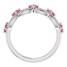 Load image into Gallery viewer, Round Faceted Diamond &amp; Pink Tourmaline Crown 14K White  Ring - Giliarto
