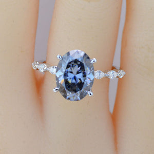 4ct Classic Oval Dark Gray-Blue Moissanite Engagement Ring. 14k Gold Solitaire ring. Oval Cut Ring. Promise ring. Wedding Ring anniversary ring, Vintage royal Style