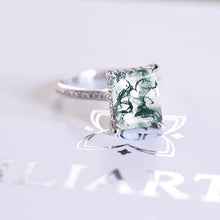 Load image into Gallery viewer, 4 Carat  Emerald Cut Genuine Moss Agate Stone Gold Ring
