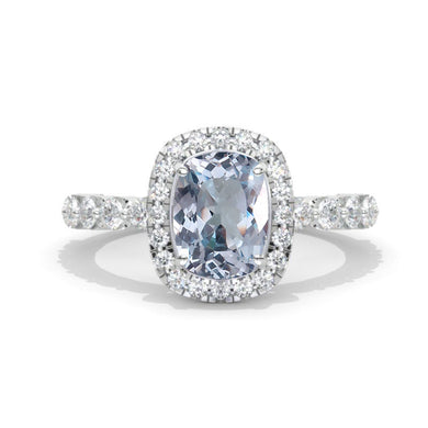 2 Carat 9x7mm Cushion Cut Vintage Style Halo Genuine Aquamarine White Gold Engagement Ring