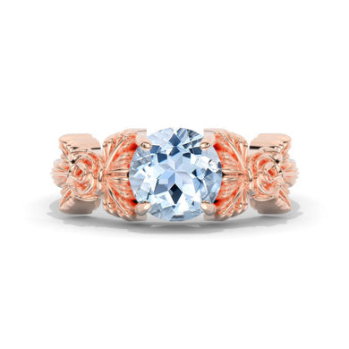 2 Carat Round Moissanite Rose Floral Twig Shank Engagement Ring