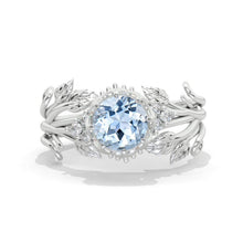 Load image into Gallery viewer, Round Genuine Aquamarine Floral Leaves Style Engagement Ring
