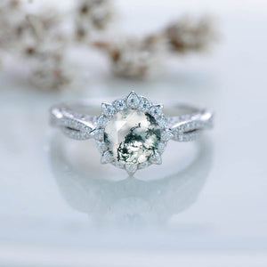 Adara Genuine Moss Agate Classic Engagement Ring