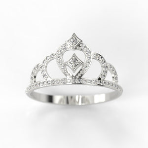 Diamond Royal Tiara Crown 14K White Gold Ring - Giliarto