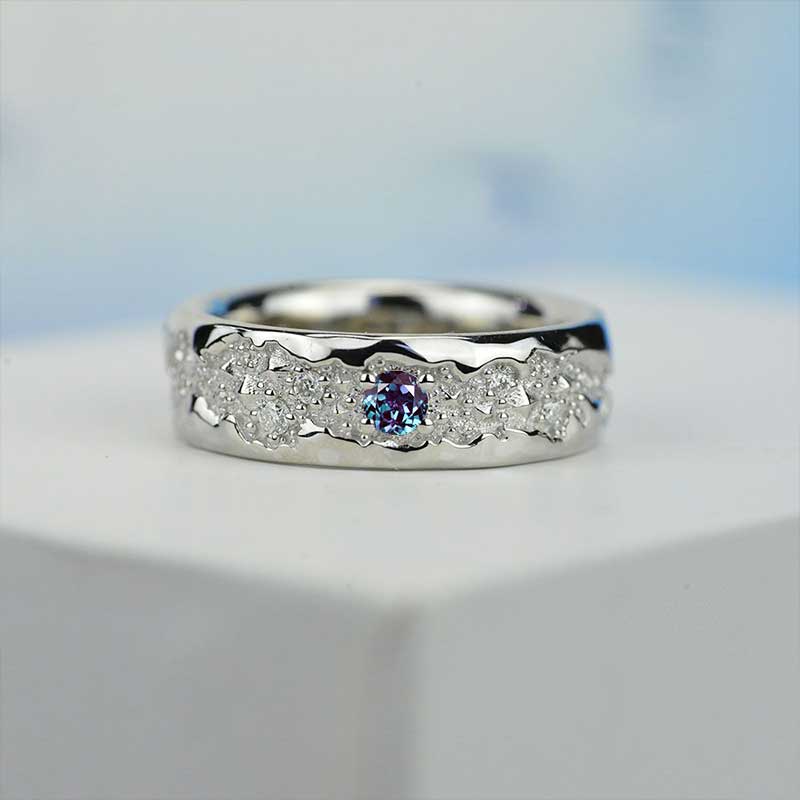 0.6 CTW  Alexandrite Men's Ring 14K White Gold  Ring