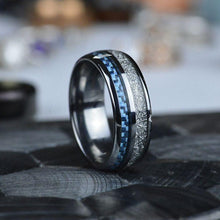 Load image into Gallery viewer, Meteorite Texture and Blue Carbon Fiber Men&#39;s Tungsten Ring  - Comfort Fit
