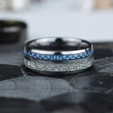 Load image into Gallery viewer, Meteorite Texture and Blue Carbon Fiber Men&#39;s Tungsten Ring  - Comfort Fit
