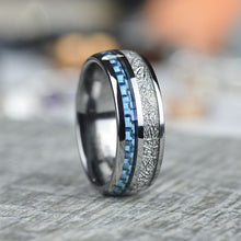 Load image into Gallery viewer, Meteorite Texture and Blue Carbon Fiber Men&#39;s Tungsten Ring  - Comfort Fit
