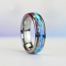 Load image into Gallery viewer, Genuine Australian Blue Fire Opal with Abalone Shell Tungsten Ring For Her
