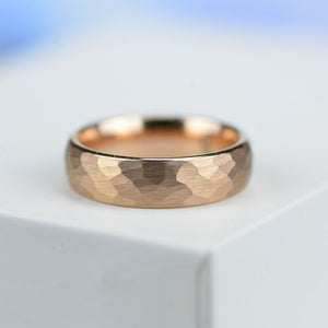 Rose Gold Color Hammered Tungsten Carbide Ring