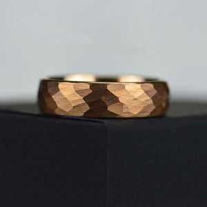 Rose Gold Color Hammered Tungsten Carbide Ring