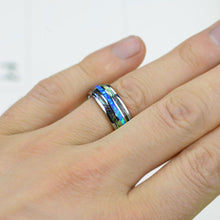 Load image into Gallery viewer, Genuine Australian Blue Fire Opal with Abalone Shell Tungsten Ring For Him For Her
