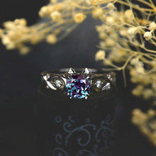 Load image into Gallery viewer, 14K Black Gold Alexandrite Celtic-Style Engagement Ring
