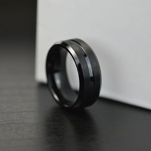 Classic Men Black Stainless Steel 8mm Polished Matte Brushed Finish Center Wedding Band Ring