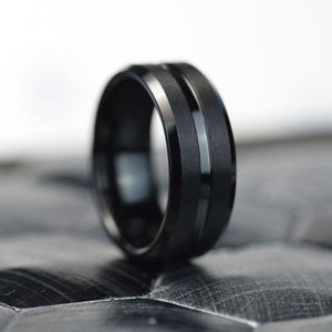 Classic Men Black Stainless Steel 8mm Polished Matte Brushed Finish Center Wedding Band Ring