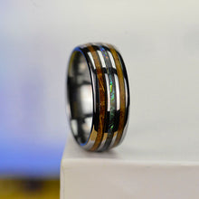 Load image into Gallery viewer, Abalone &amp; Whiskey Barrel Wood Ring Mens Wedding Band Tungsten Ring
