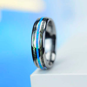 Genuine Australian Blue Fire Opal with Abalone Shell Tungsten Ring