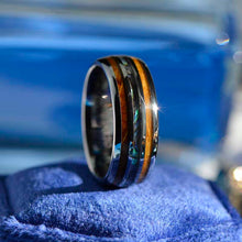 Load image into Gallery viewer, Abalone &amp; Whiskey Barrel Wood Ring Mens Wedding Band Tungsten Ring
