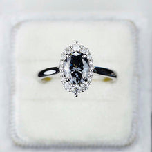 Load image into Gallery viewer, 14K White Gold 2 Carat Oval Dark Gray Blue Moissanite Halo Engagement Ring
