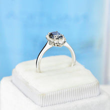 Load image into Gallery viewer, 14K White Gold 2 Carat Oval Dark Gray Blue Moissanite Halo Engagement Ring
