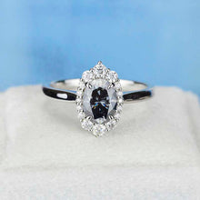 Load image into Gallery viewer, 14K White Gold 2 Carat Oval Dark Gray Blue Moissanite Halo Engagement Ring
