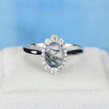Load image into Gallery viewer, 14K White Gold 2 Carat Oval Genuine Moss Agate Halo Engagement Ring
