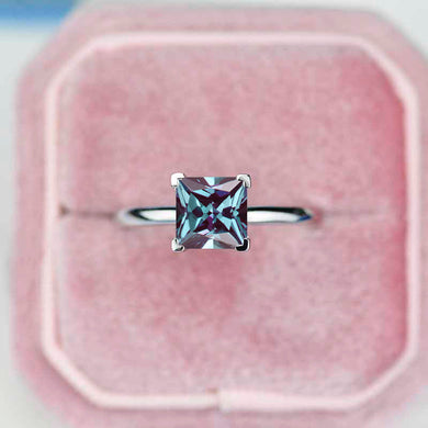 2 Carat Princess Cut Alexandrite White Gold Alexandrite  Engagement Ring