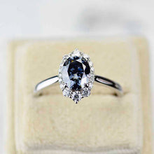 Load image into Gallery viewer, 14K White Gold 2 Carat Oval Dark Gray Blue Moissanite Halo Engagement Ring
