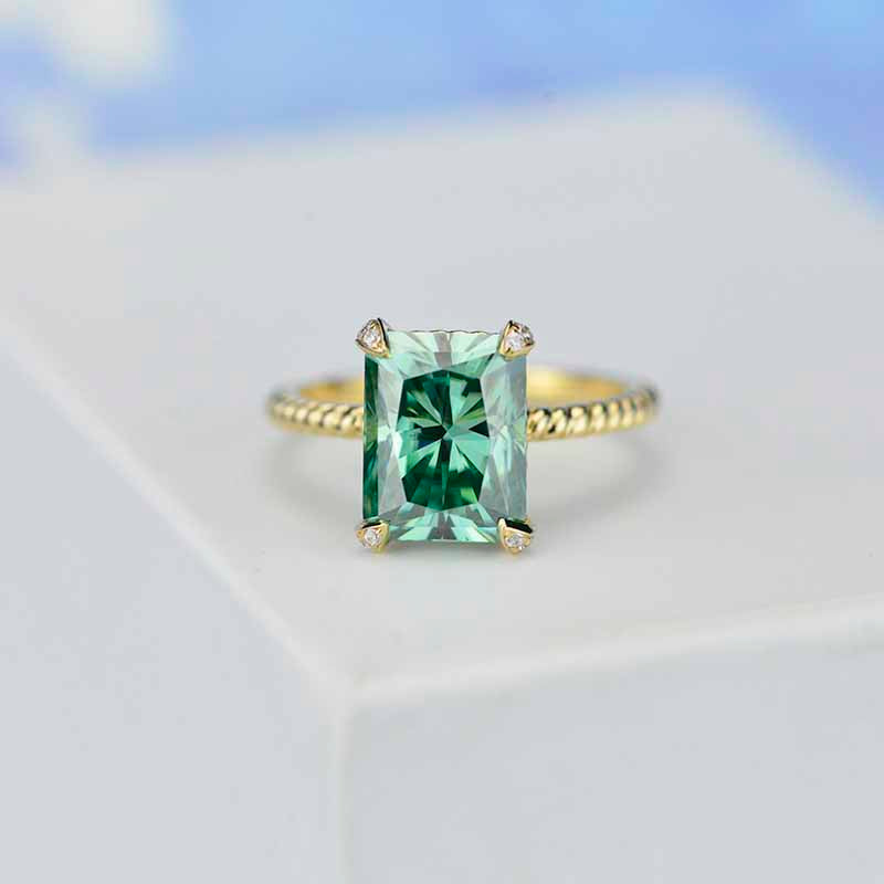 3Ct Green Moissanite Engagement Ring, Radiant Cut Moissanite Engagement Ring