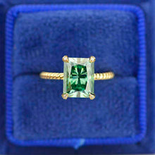 Load image into Gallery viewer, 3Ct Green Moissanite Engagement Ring, Radiant Cut Moissanite Engagement Ring
