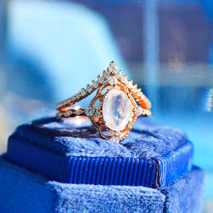 Oval  Moonstone Ring- Two Ring Set