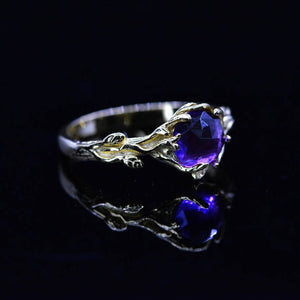 Silver Dainty Natural Amethyst Ring.  Round Amethyst  Floral Twig  Ring